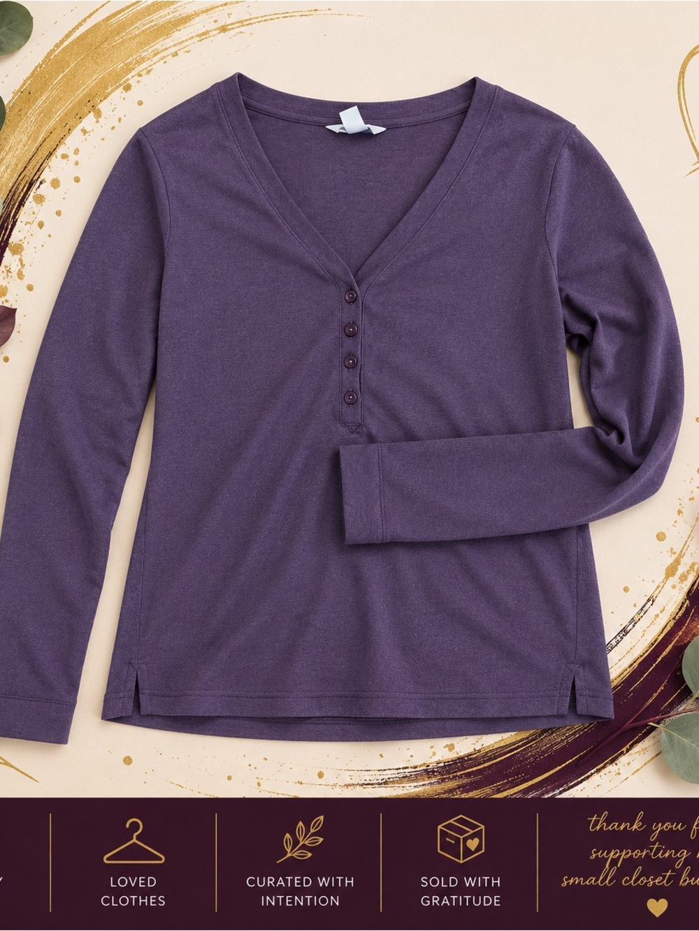 Athleta Plum Essential V-Neck Henley Long Sleeve Top | Women’s XL